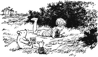 Christopher Robin, Pooh and Piglet.