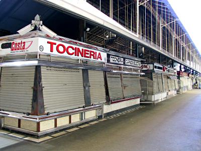 A closed and desolated Mercat de la Boqueria on sunday